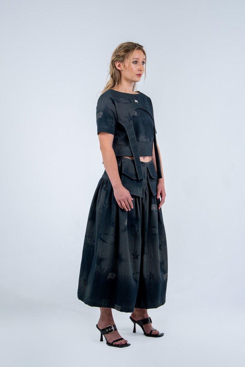 Orbit Denim Midi Skirt